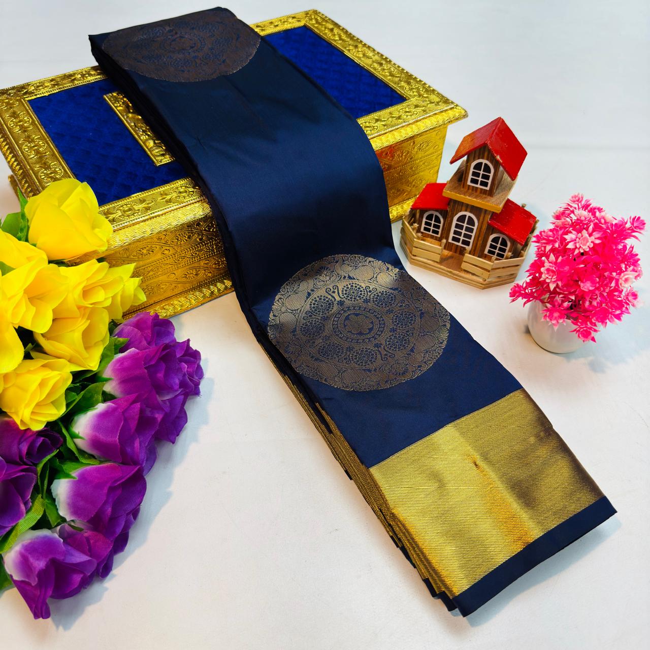 Midnight Navy Kanchi Rich Soft Silk Saree
