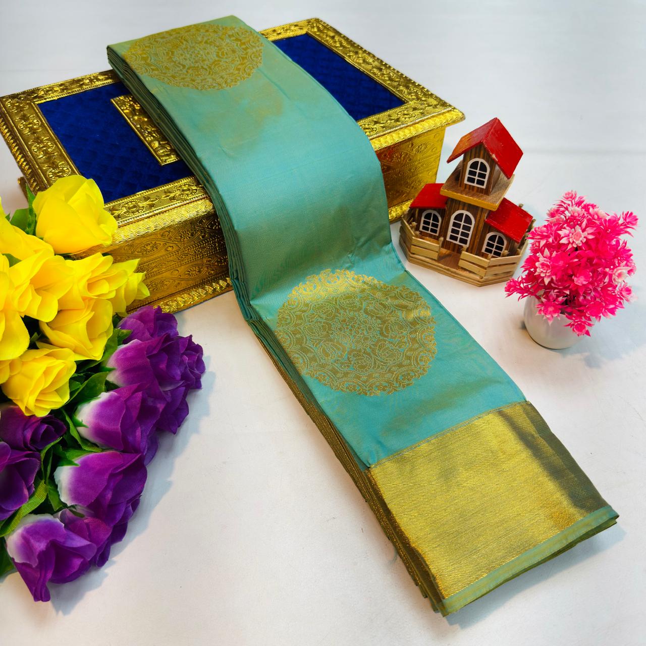 Mint Aqua Kanchi Rich Soft Silk Saree