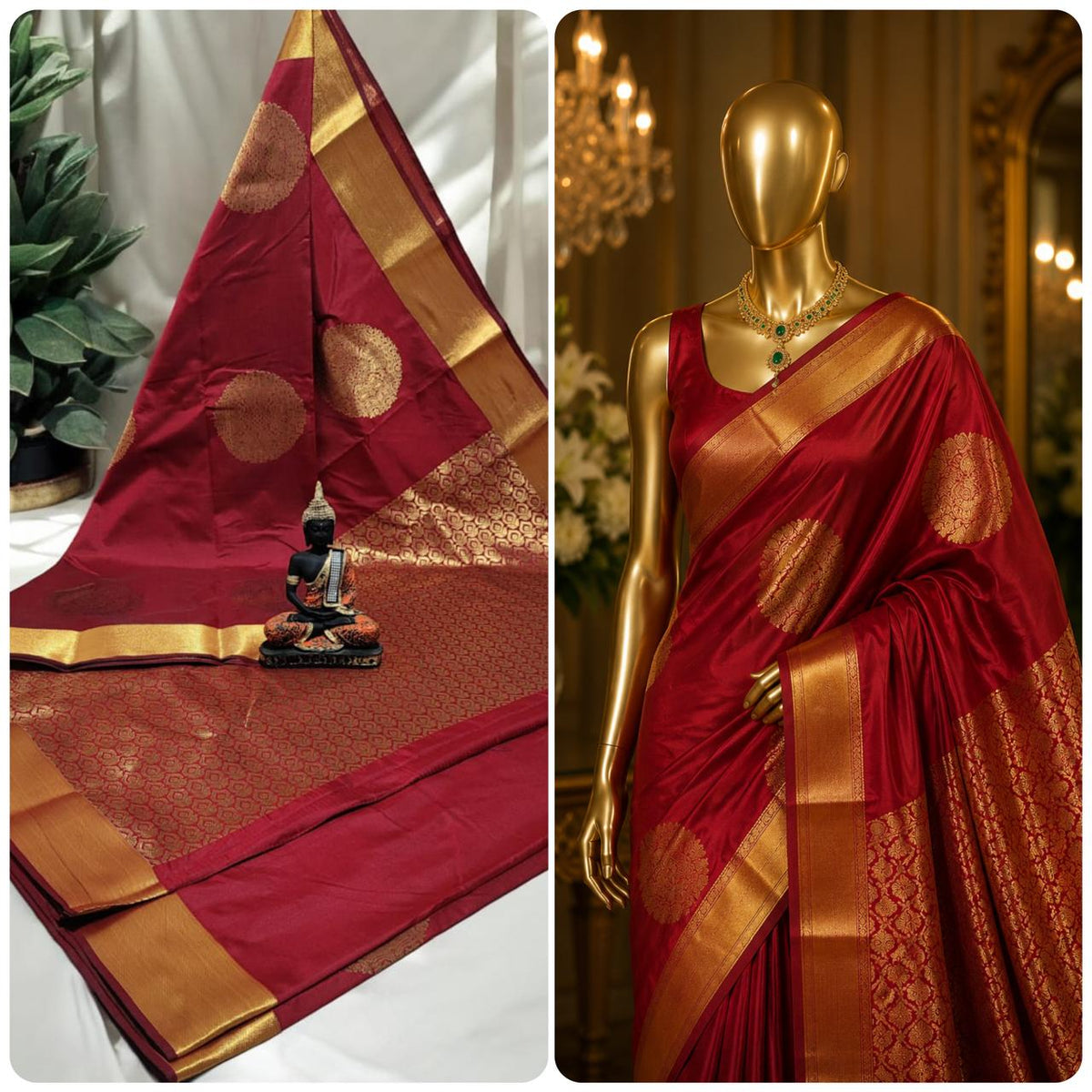 Ruby Red Kanchi Rich Soft Silk Saree model view