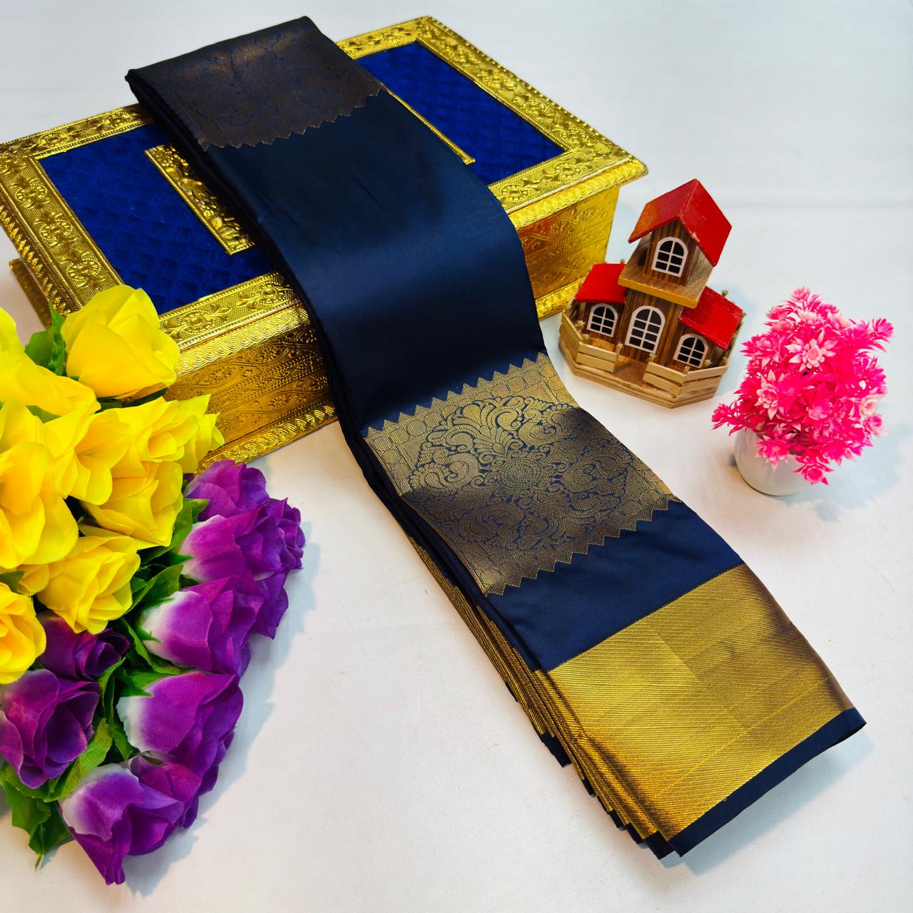 Navy Blue Kanchi Rich Soft Silk Saree