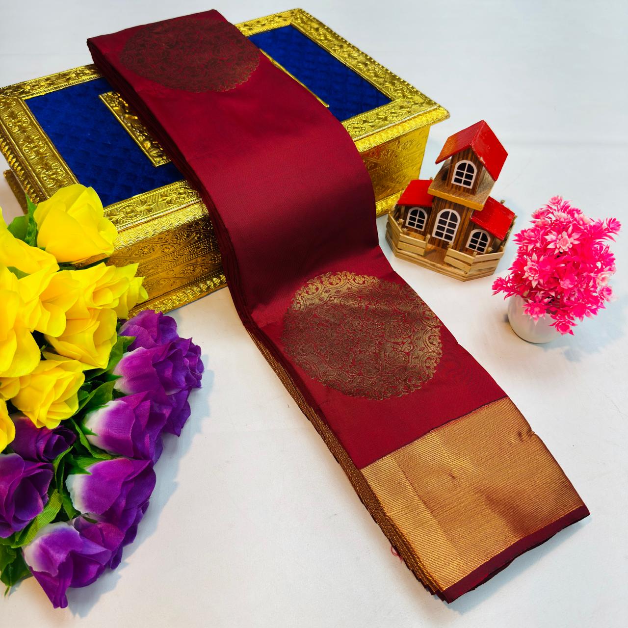 Ruby Red Kanchi Rich Soft Silk Saree