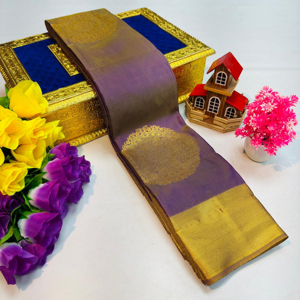 Smoky Lavender Kanchi Rich Soft Silk Saree