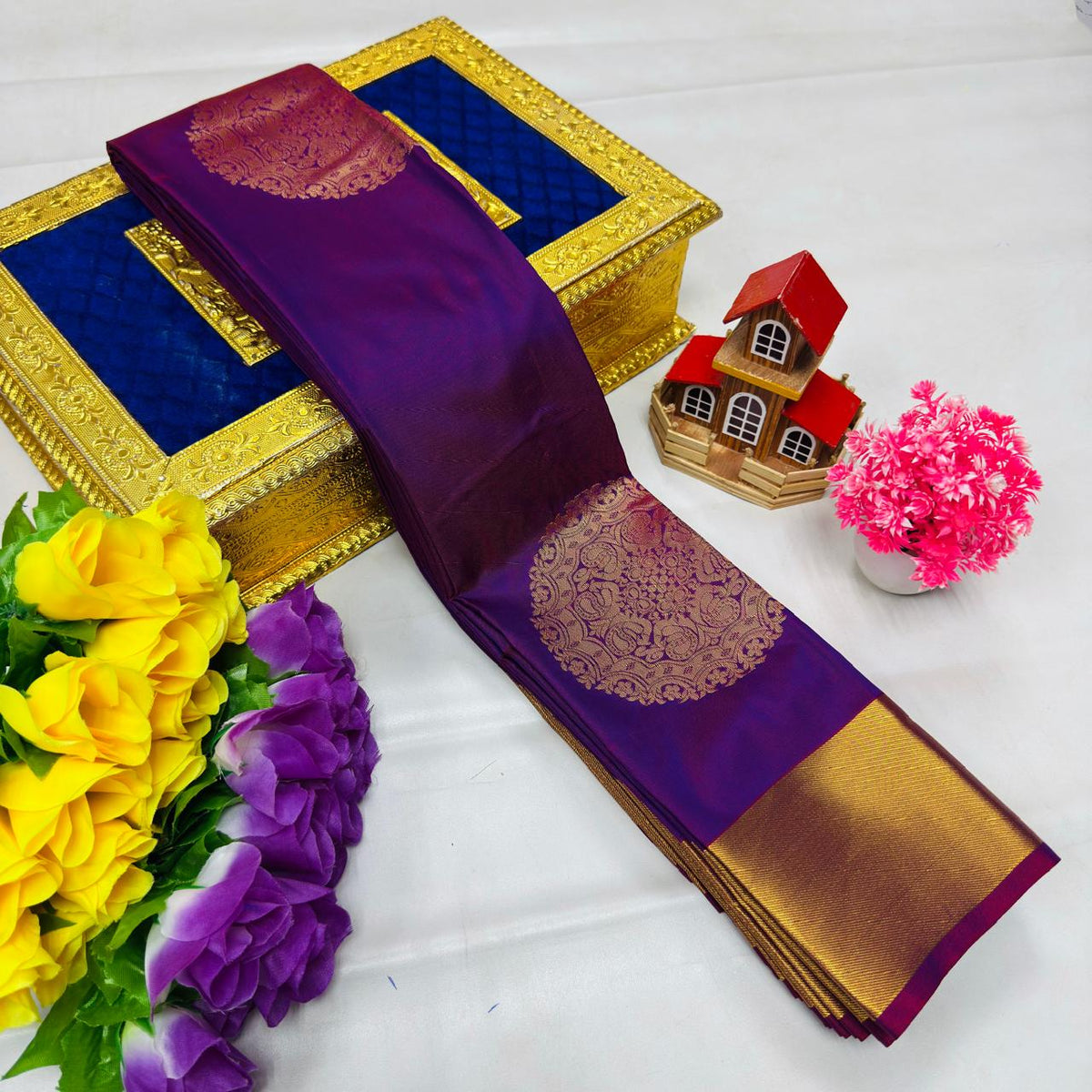 Violet Purple Kanchi Rich Soft Silk Saree