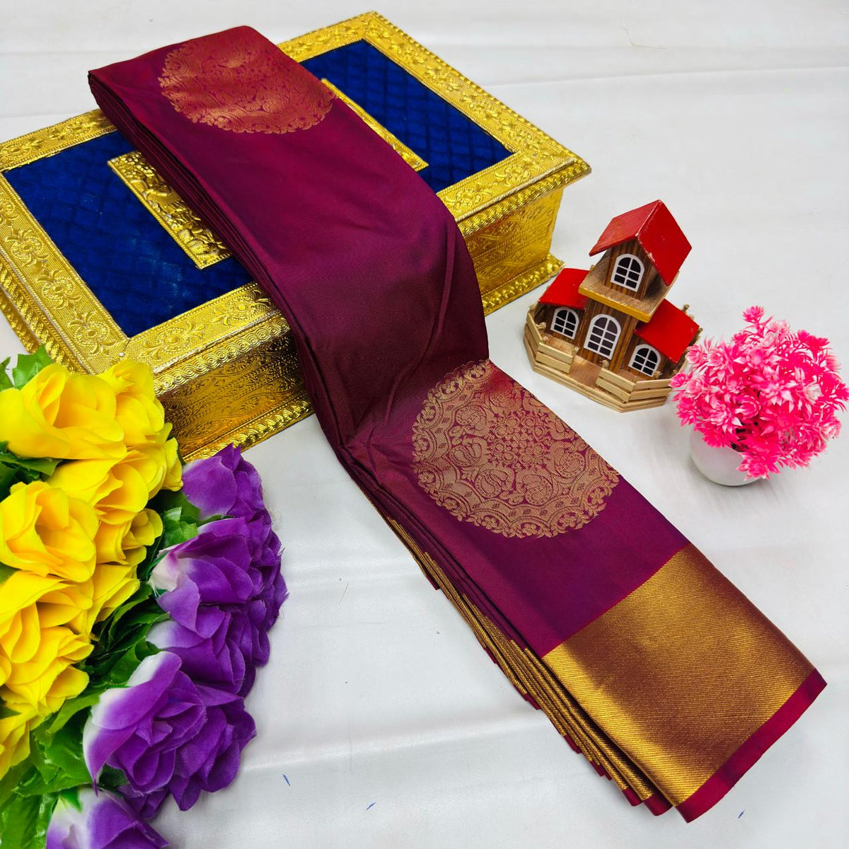 Wine Magenta Kanchi Rich Soft Silk Saree