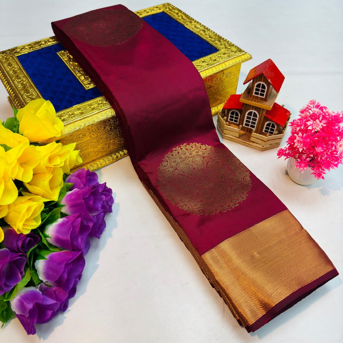 Wine Maroon Kanchi Rich Soft Silk Saree