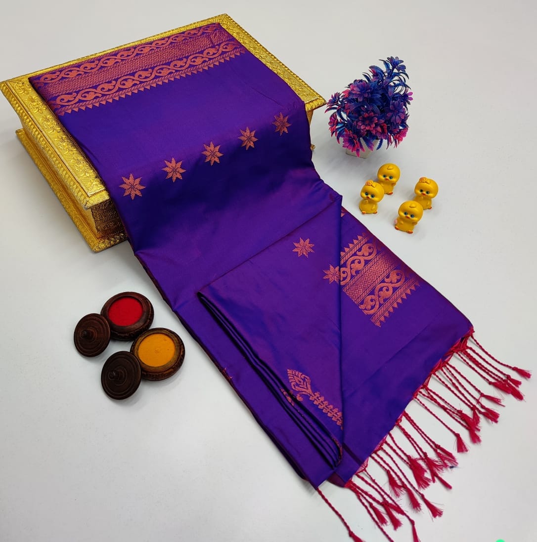 Copper Butta Borderless Soft Silk Saree - product image 5