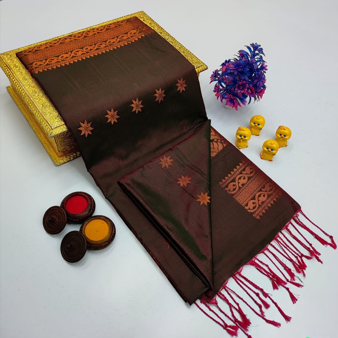 Copper Butta Borderless Soft Silk Saree - product image 4