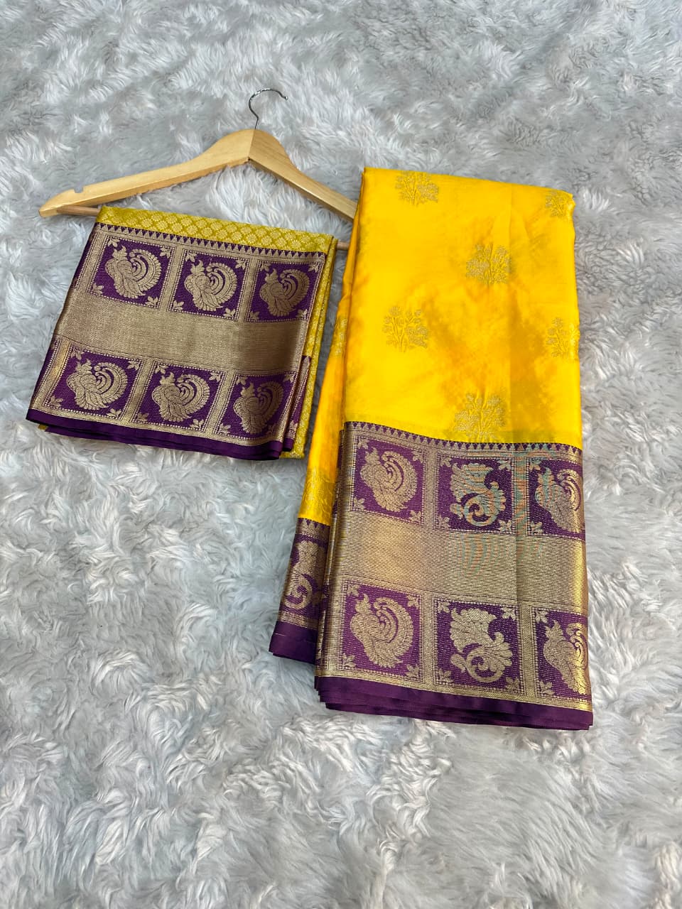 Yellow Banarasi Soft Silk Saree – full view