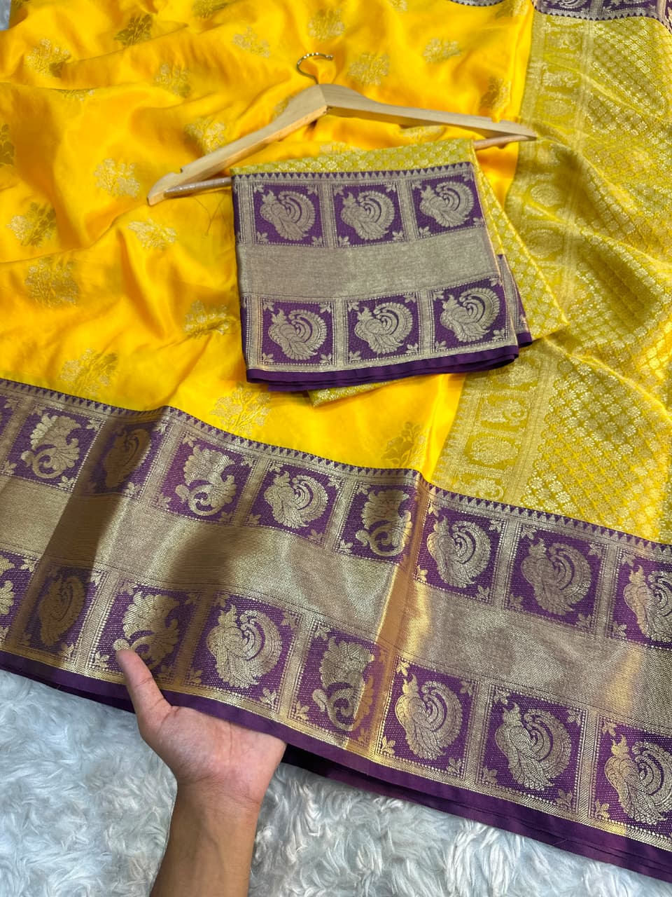 Yellow Banarasi Soft Silk Saree – detail view