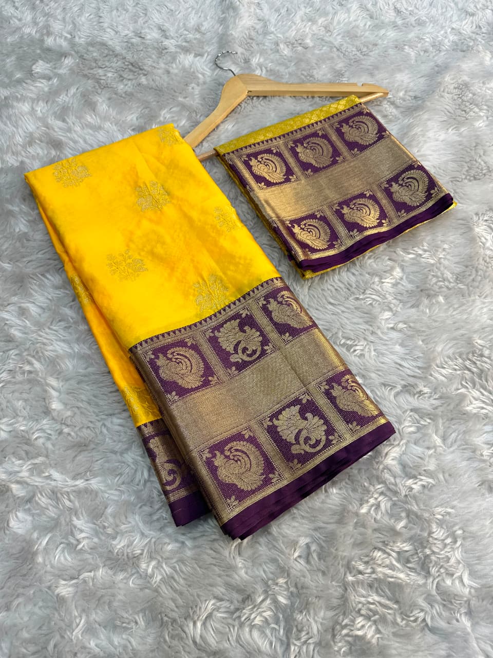 Yellow Banarasi Soft Silk Saree – border view