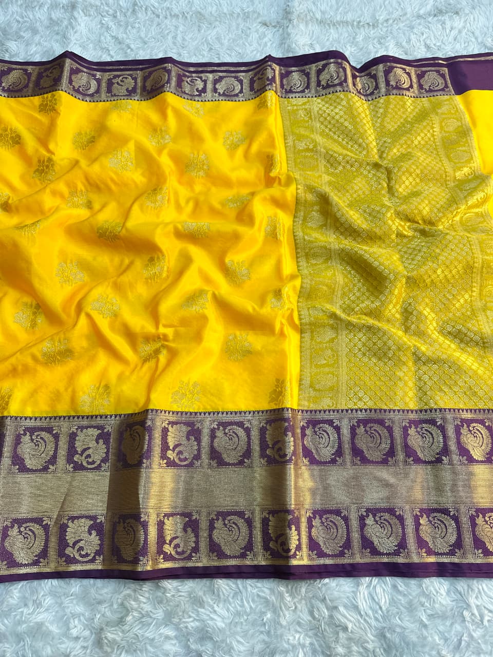 Yellow Banarasi Soft Silk Saree – blouse view