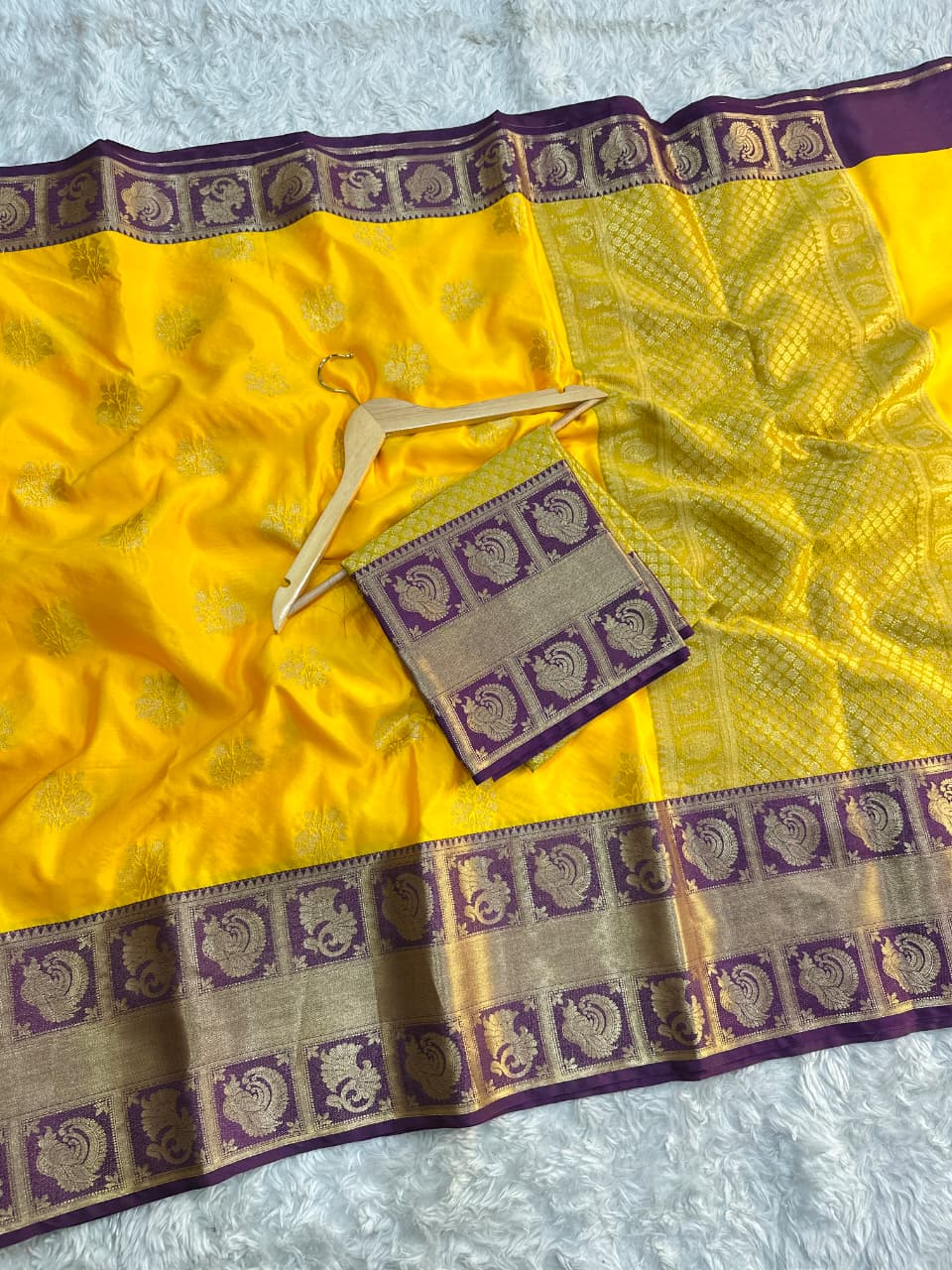 Yellow Banarasi Soft Silk Saree – alternate view
