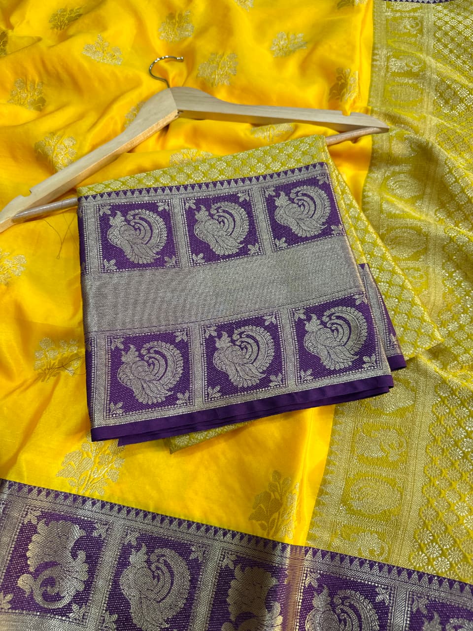 Yellow Banarasi Soft Silk Saree – alternate view 2
