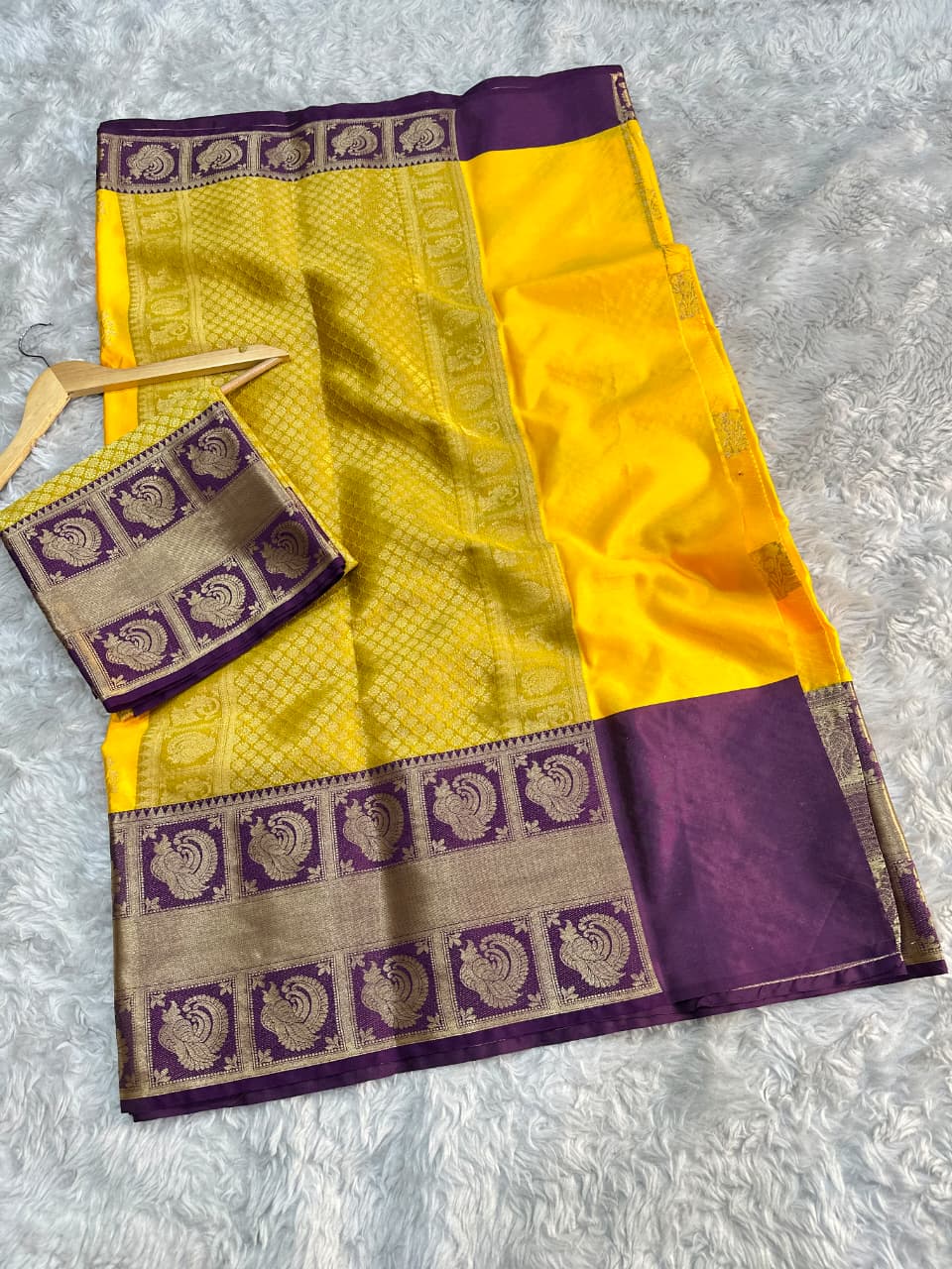 Yellow Banarasi Soft Silk Saree – alternate view 3