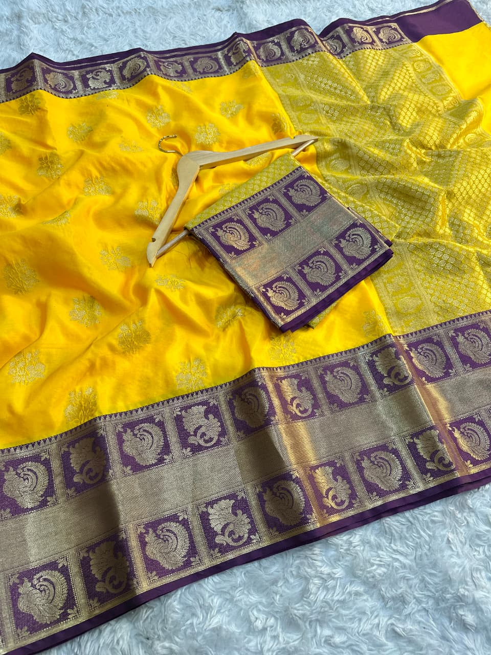 Yellow Banarasi Soft Silk Saree – alternate view 4