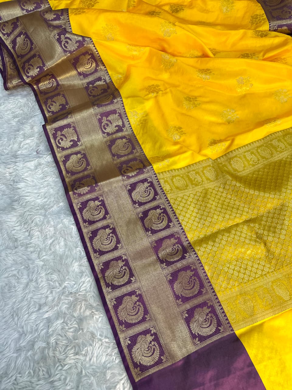 Yellow Banarasi Soft Silk Saree – alternate view 5