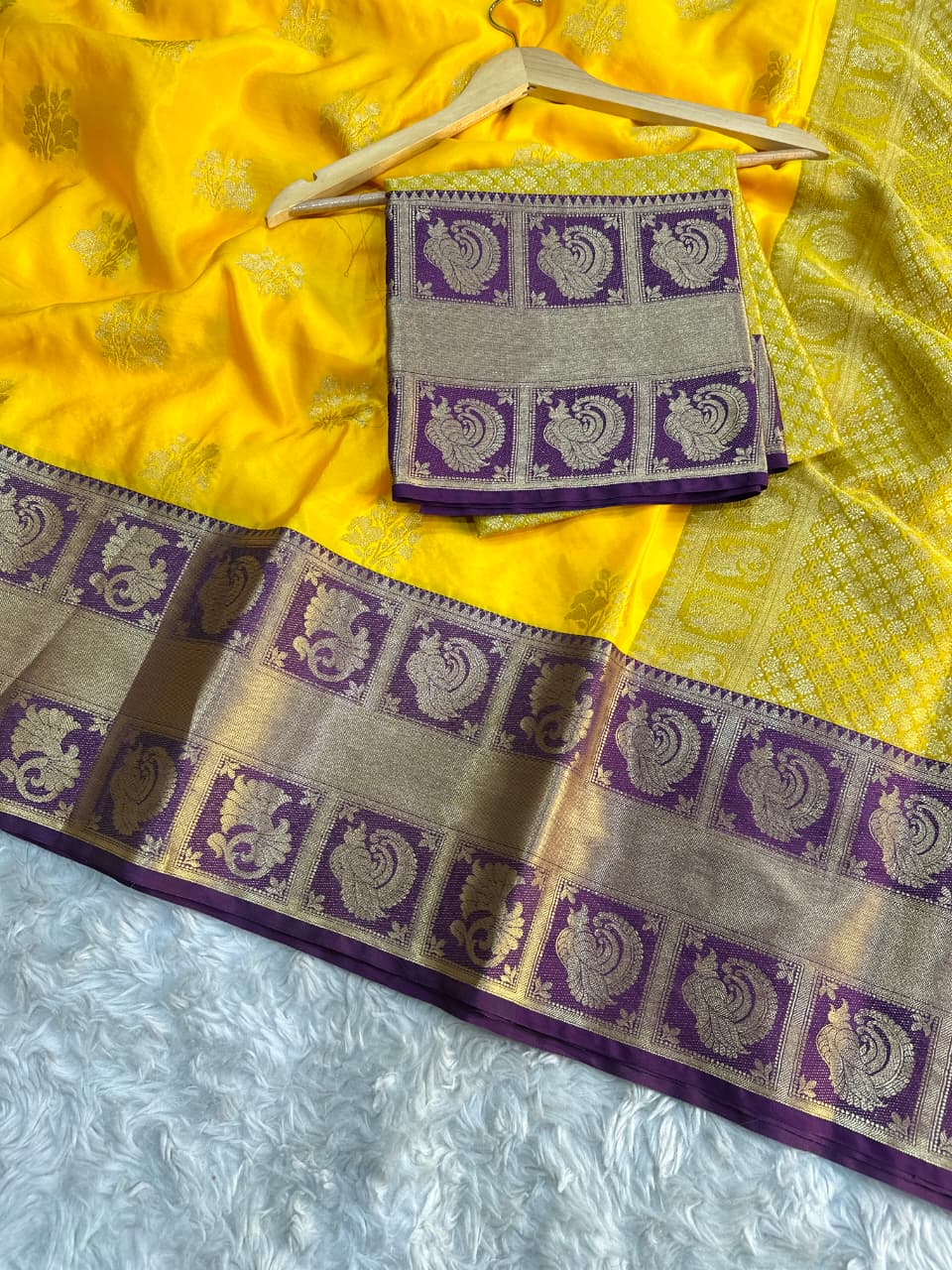 Yellow Banarasi Soft Silk Saree – alternate view 6